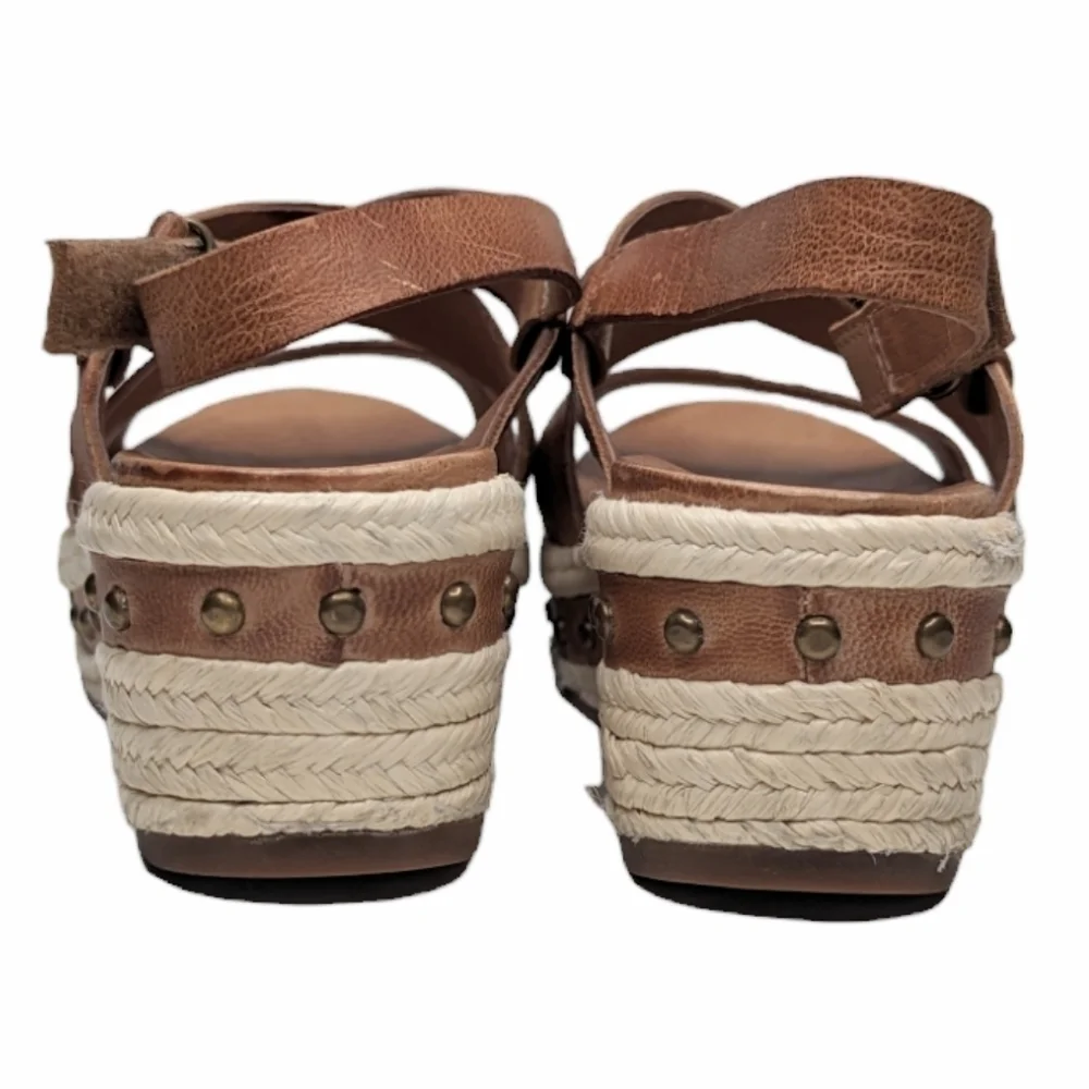 Antelope low studded wedge heel espadrille brown tan leather EU size 37